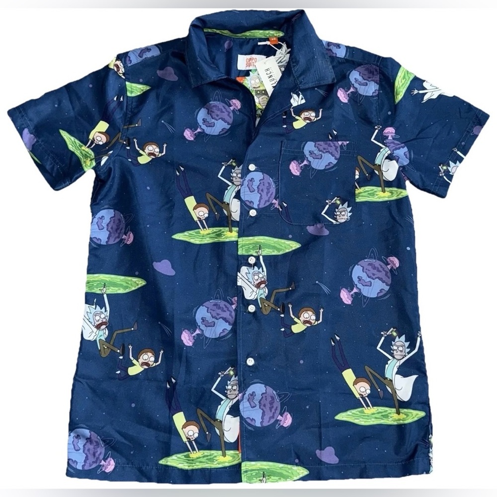 Men’s Rick And Morty  Collard Button Up Short Sleeve Graphic Shirt